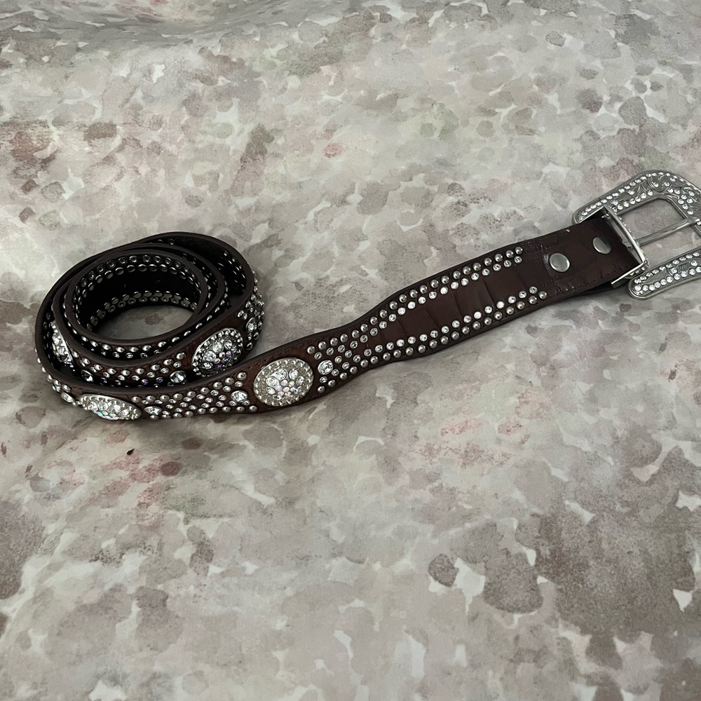 Brown rhinestone western belt